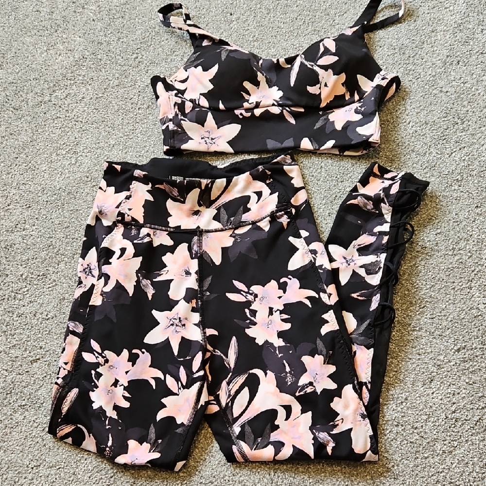 Victoria's Secret Black and Pink Floral Athletic Set